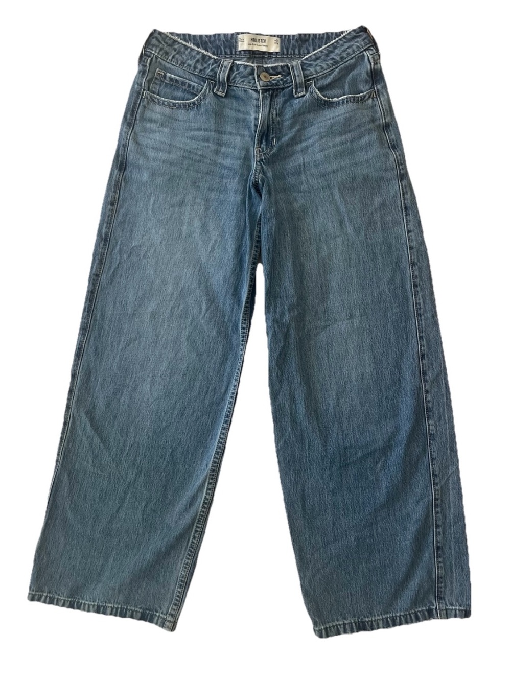 Hollister Super Baggy Jeans 4L Low Rise W27 Long Medium Wash Grunge Fits 30x31